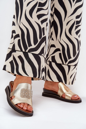 sieviešu čības Uz Ķīļa Eko Āda ar ornamentiem Zelta krāsas Sarela