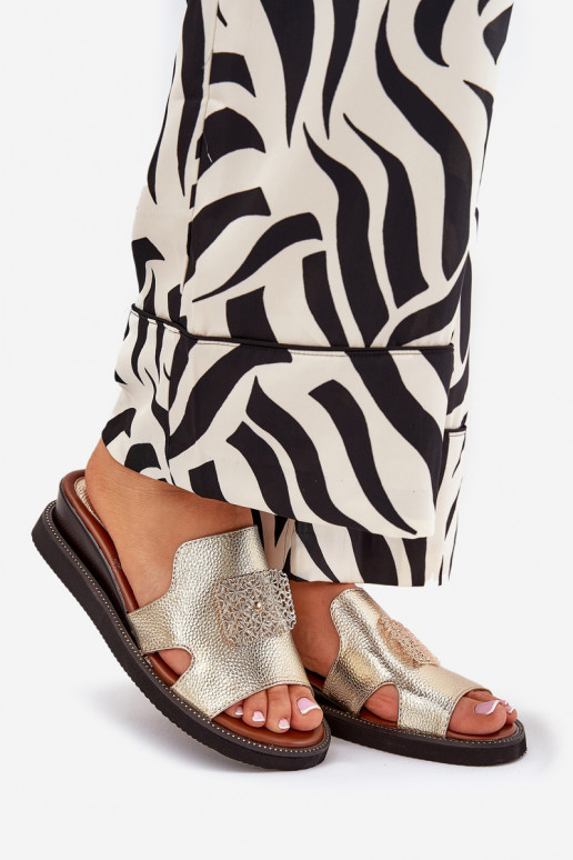 sieviešu čības Uz Ķīļa Eko Āda ar ornamentiem Zelta krāsas Sarela