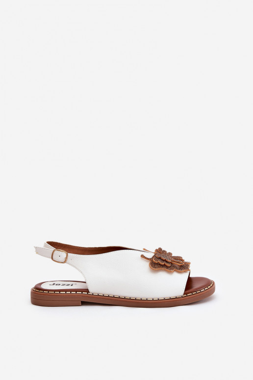 Sieviešu basenes ar platiem papēžiem ar ornamentiem baltas krāsas Setorina