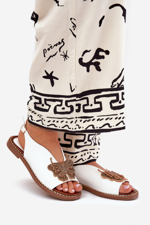 Sieviešu basenes ar platiem papēžiem ar ornamentiem baltas krāsas Setorina