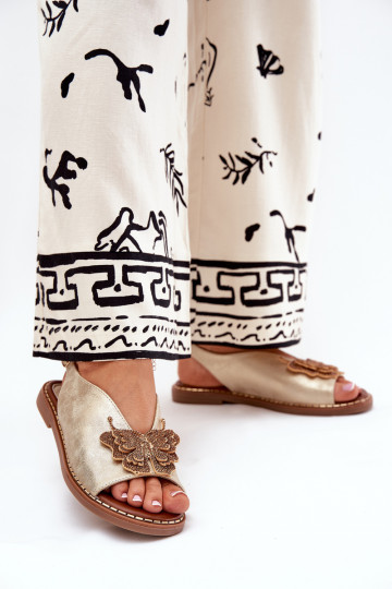 Sieviešu basenes ar platiem papēžiem ar ornamentiem Zelta krāsas Setorina 2