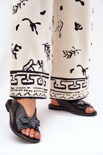 Spīdīgi Sieviešu basenes ar ornamentiem zempapēžu melnas krāsas Russona 2