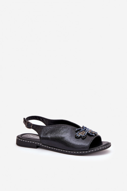 Spīdīgi Sieviešu basenes ar ornamentiem zempapēžu melnas krāsas Russona Spīdīgi Sieviešu basenes ar ornamentiem zempapēžu melnas krāsas Russona