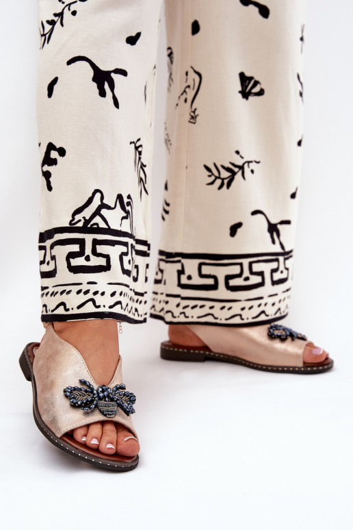 Spīdīgi Sieviešu basenes ar ornamentiem zempapēžu Zelta krāsas Russona Spīdīgi Sieviešu basenes ar ornamentiem zempapēžu Zelta krāsas Russona