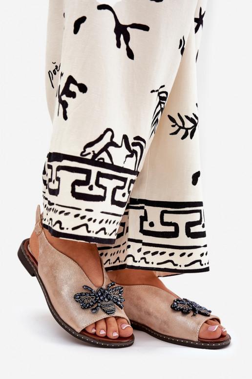 Spīdīgi Sieviešu basenes ar ornamentiem zempapēžu Zelta krāsas Russona Spīdīgi Sieviešu basenes ar ornamentiem zempapēžu Zelta krāsas Russona