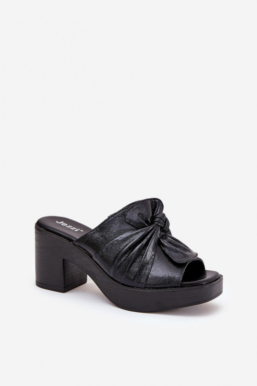 sieviešu čības ar papēdi no eko ādas melnas krāsas Kikilla