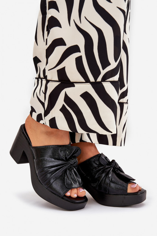 sieviešu čības ar papēdi no eko ādas melnas krāsas Kikilla