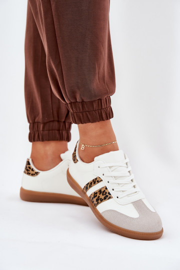 Zems Sneakers modeļa apavi Sieviešu no eko ādas ar leoparda kažokādas rakstu baltas krāsas Nonalorin 2
