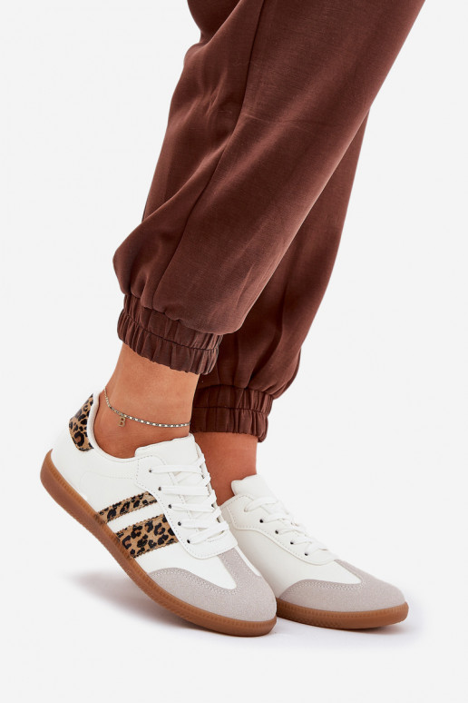 Zems Sneakers modeļa apavi Sieviešu no eko ādas ar leoparda kažokādas rakstu baltas krāsas Nonalorin