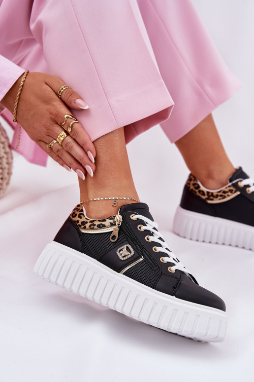 sporta apavi Sieviešu ar platformu no eko ādas ar leoparda kažokādas rakstu melnas krāsas Velionna sporta apavi Sieviešu ar platformu no eko ādas ar leoparda kažokādas rakstu melnas krāsas Velionna