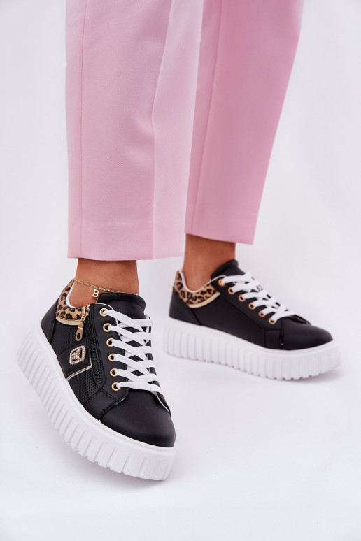 sporta apavi Sieviešu ar platformu no eko ādas ar leoparda kažokādas rakstu melnas krāsas Velionna sporta apavi Sieviešu ar platformu no eko ādas ar leoparda kažokādas rakstu melnas krāsas Velionna