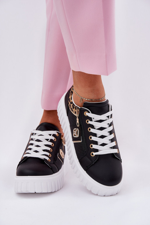 sporta apavi Sieviešu ar platformu no eko ādas ar leoparda kažokādas rakstu melnas krāsas Velionna sporta apavi Sieviešu ar platformu no eko ādas ar leoparda kažokādas rakstu melnas krāsas Velionna