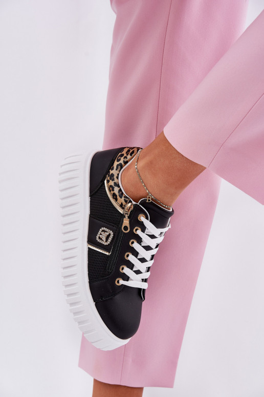 sporta apavi Sieviešu ar platformu no eko ādas ar leoparda kažokādas rakstu melnas krāsas Velionna sporta apavi Sieviešu ar platformu no eko ādas ar leoparda kažokādas rakstu melnas krāsas Velionna