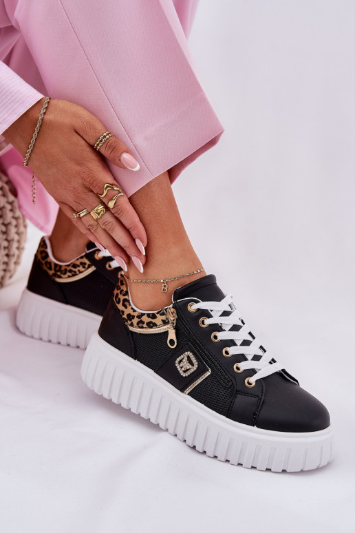 sporta apavi Sieviešu ar platformu no eko ādas ar leoparda kažokādas rakstu melnas krāsas Velionna sporta apavi Sieviešu ar platformu no eko ādas ar leoparda kažokādas rakstu melnas krāsas Velionna