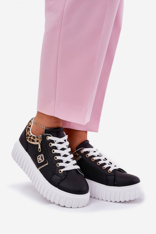 sporta apavi Sieviešu ar platformu no eko ādas ar leoparda kažokādas rakstu melnas krāsas Velionna sporta apavi Sieviešu ar platformu no eko ādas ar leoparda kažokādas rakstu melnas krāsas Velionna