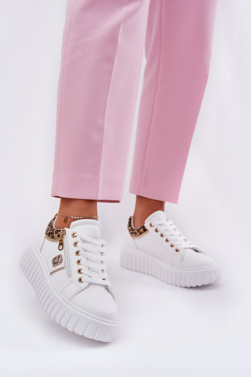 sporta apavi Sieviešu ar platformu no eko ādas ar leoparda kažokādas rakstu baltas krāsas Velionna