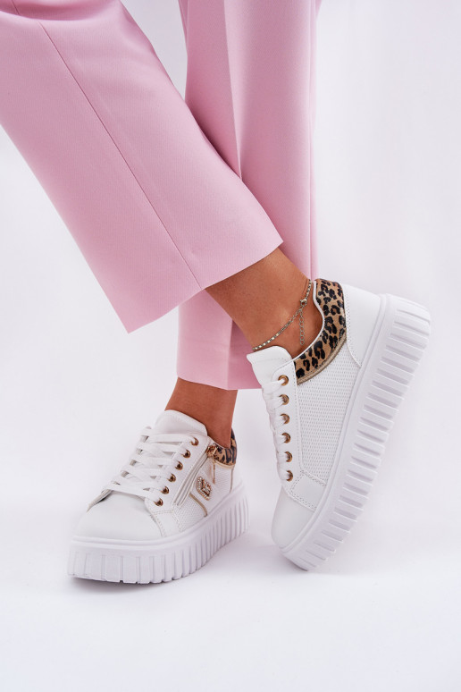 sporta apavi Sieviešu ar platformu no eko ādas ar leoparda kažokādas rakstu baltas krāsas Velionna sporta apavi Sieviešu ar platformu no eko ādas ar leoparda kažokādas rakstu baltas krāsas Velionna