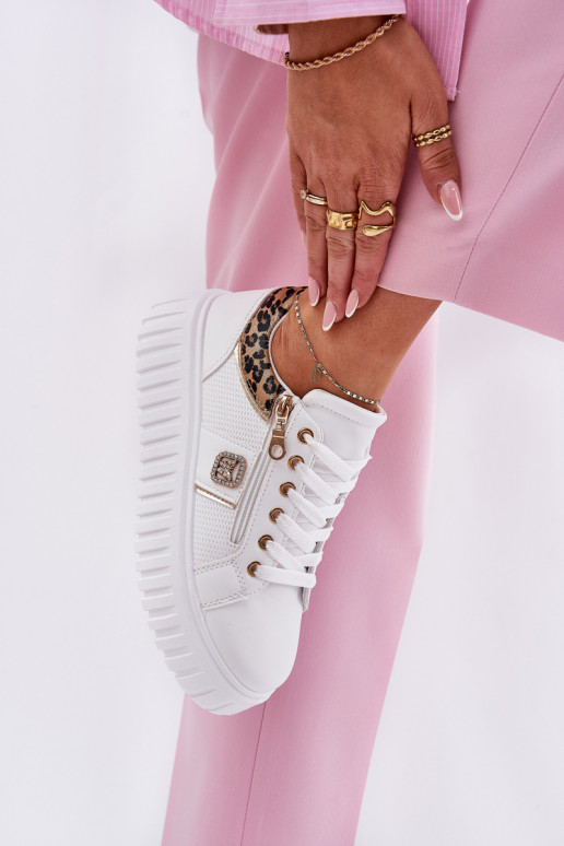 sporta apavi Sieviešu ar platformu no eko ādas ar leoparda kažokādas rakstu baltas krāsas Velionna sporta apavi Sieviešu ar platformu no eko ādas ar leoparda kažokādas rakstu baltas krāsas Velionna