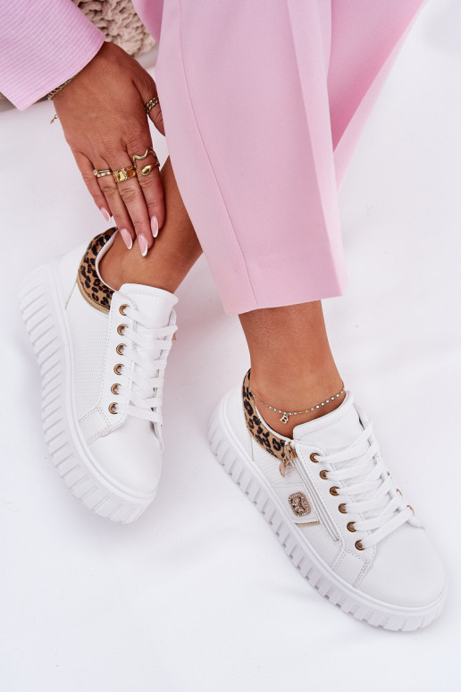 sporta apavi Sieviešu ar platformu no eko ādas ar leoparda kažokādas rakstu baltas krāsas Velionna sporta apavi Sieviešu ar platformu no eko ādas ar leoparda kažokādas rakstu baltas krāsas Velionna