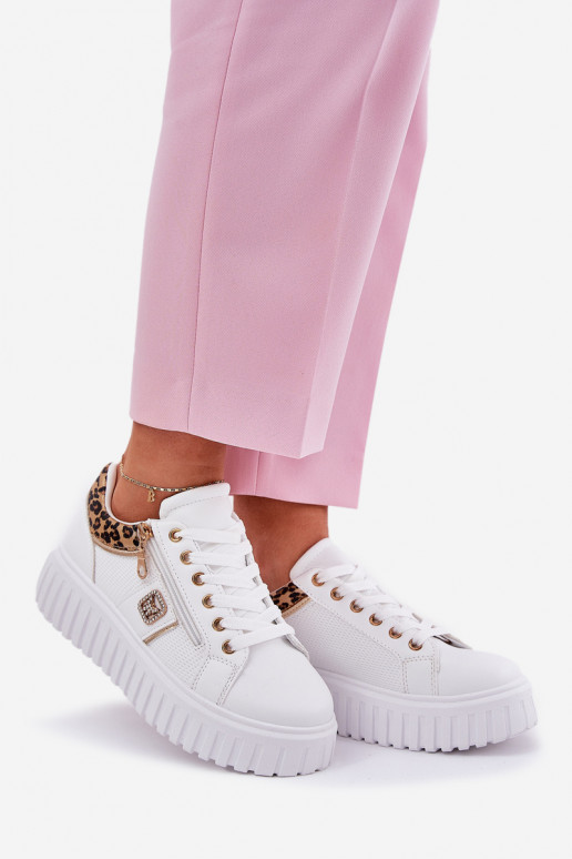 sporta apavi Sieviešu ar platformu no eko ādas ar leoparda kažokādas rakstu baltas krāsas Velionna sporta apavi Sieviešu ar platformu no eko ādas ar leoparda kažokādas rakstu baltas krāsas Velionna