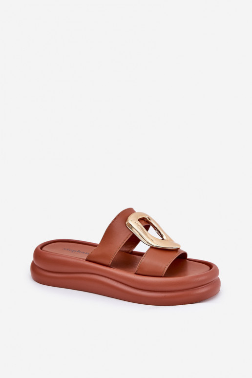 sieviešu čības ar platformu Ze Zelta krāsasm Detalem brūnas krāsas Ularinea