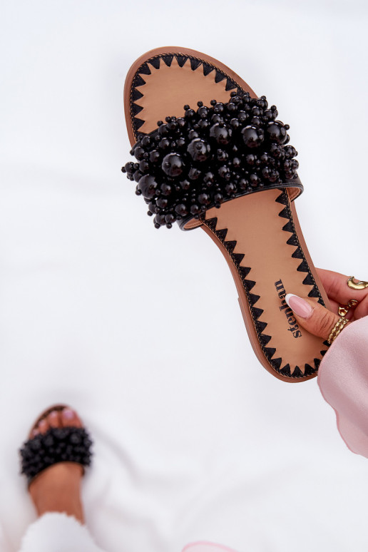 Čības Sieviešu dzīvoklis Ar dekoratīvām krellēm melnas krāsas Aricca