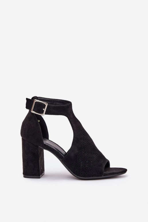 sandales Ar ažūra rakstu ar papēdi Eko zamšādaoIne melnas krāsas Helori