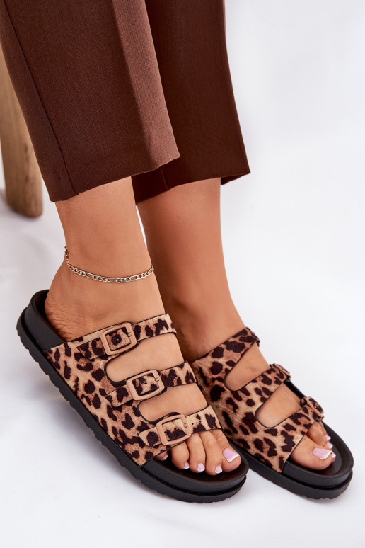 sieviešu čības Ar svītrām I ar sprādzēmmi ar leoparda kažokādas rakstu brūnas krāsas Uliri sieviešu čības Ar svītrām I ar sprādzēmmi ar leoparda kažokādas rakstu brūnas krāsas Uliri