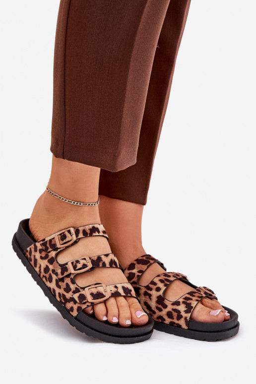 sieviešu čības Ar svītrām I ar sprādzēmmi ar leoparda kažokādas rakstu brūnas krāsas Uliri sieviešu čības Ar svītrām I ar sprādzēmmi ar leoparda kažokādas rakstu brūnas krāsas Uliri