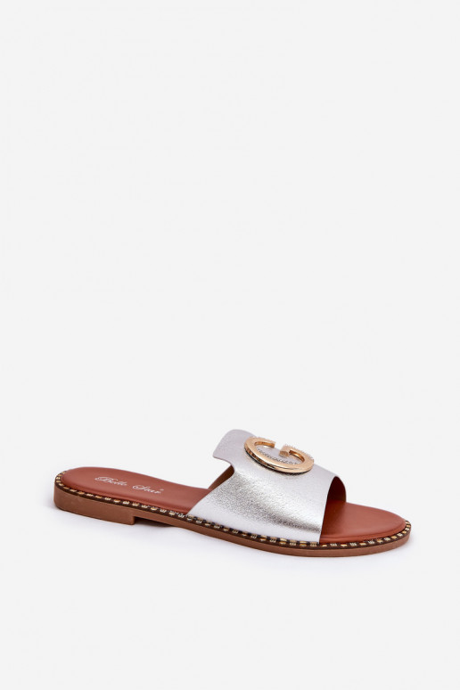 Eko Āda zempapēžu sieviešu čības Ar greznu Detalem Sudraba krāsas Frelie