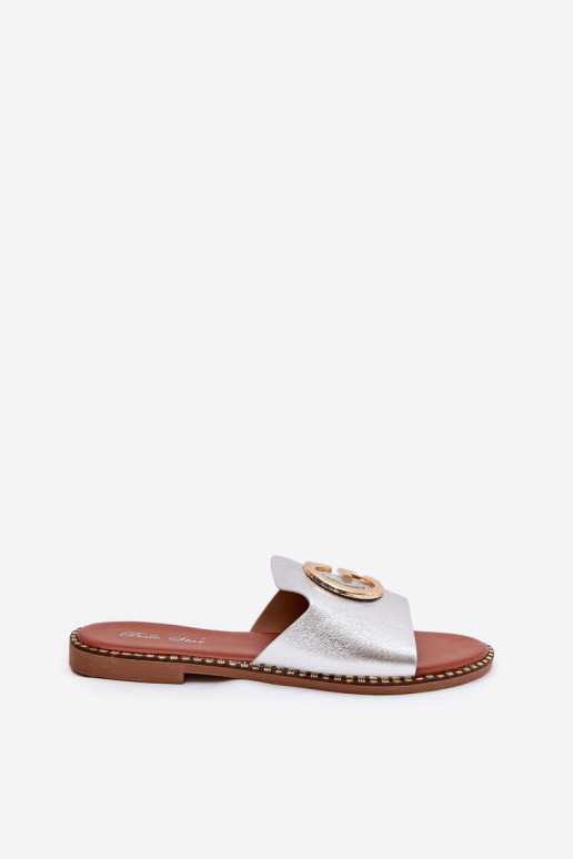 Eko Āda zempapēžu sieviešu čības Ar greznu Detalem Sudraba krāsas Frelie