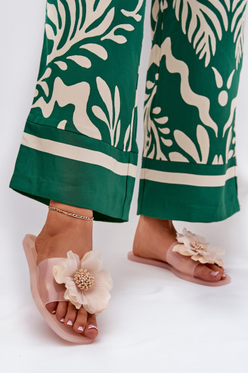 Caurspīdīgas zempapēžu sieviešu čības Ze Sztucznym Puķe Nude Vobetta 2