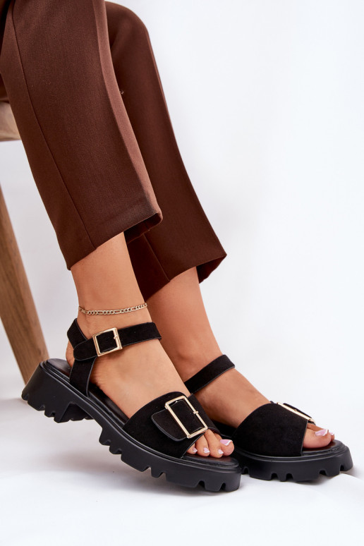 Eko Zamšādas basenes ar sprādzēm melnas krāsas Gofielle