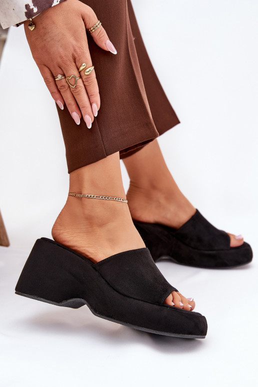 Eko sieviešu zamšādas čības ar platformu I Koturnie melnas krāsas Afisal