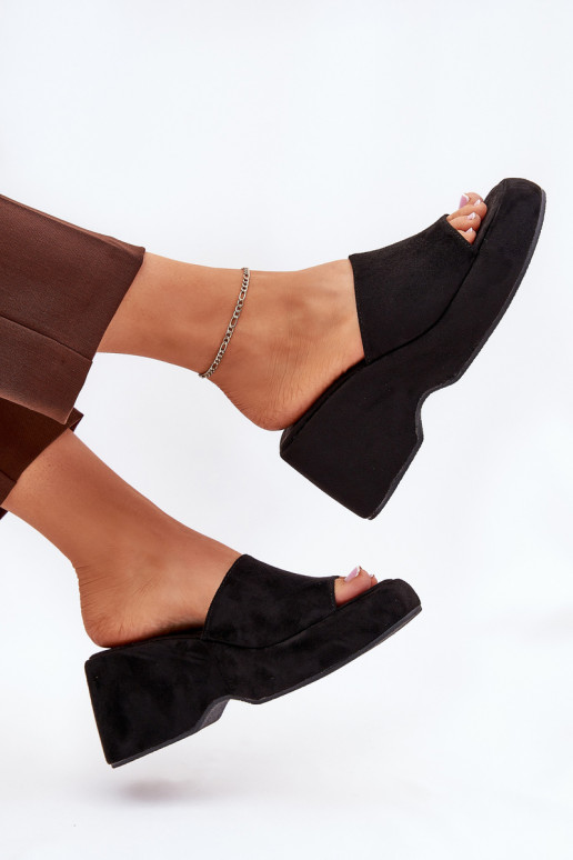 Eko sieviešu zamšādas čības ar platformu I Koturnie melnas krāsas Afisal