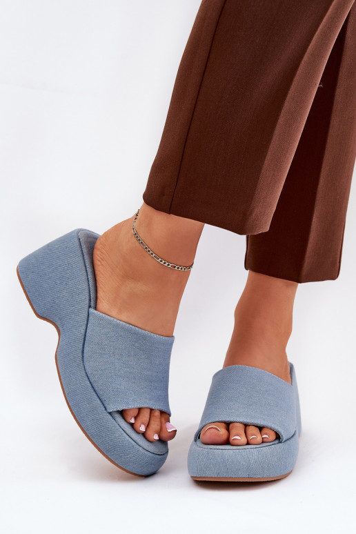 Auduma sieviešu čības ar platformu I Koturnie Džinsa auduma Afisal Auduma sieviešu čības ar platformu I Koturnie Džinsa auduma Afisal