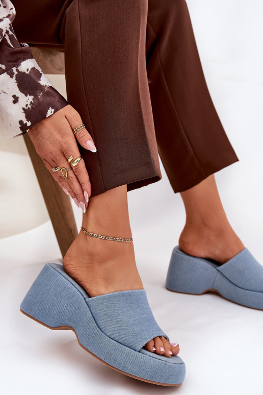 Auduma sieviešu čības ar platformu I Koturnie Džinsa auduma Afisal Auduma sieviešu čības ar platformu I Koturnie Džinsa auduma Afisal