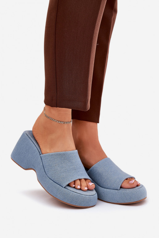 Auduma sieviešu čības ar platformu I Koturnie Džinsa auduma Afisal Auduma sieviešu čības ar platformu I Koturnie Džinsa auduma Afisal