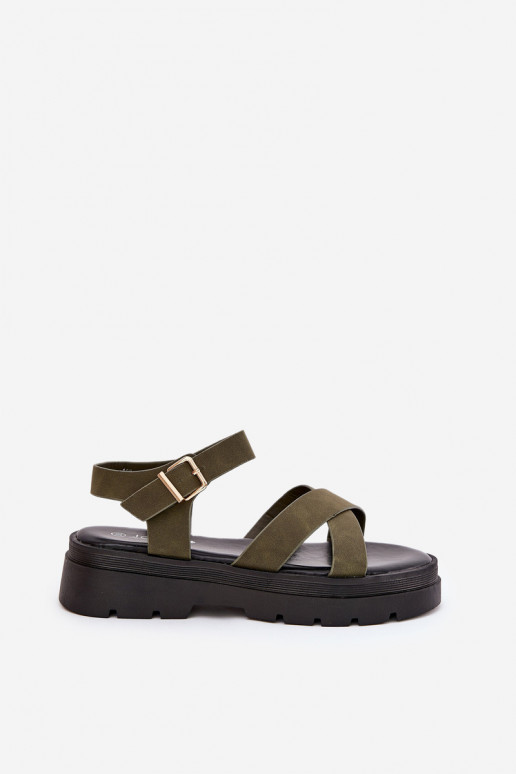 Sieviešu basenes ar platformu no eko ādas haki krāsas Gevinniser