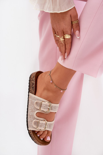 Auduma sieviešu čības Korkovas platformā ar sprādzēm smilšu krāsas Osoffe