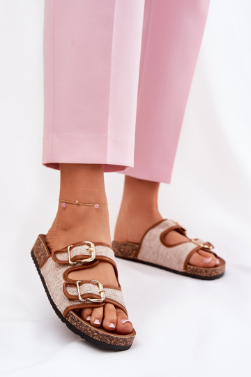 Auduma sieviešu čības Korkovas platformā ar sprādzēm brūnas krāsas Osoffe 2