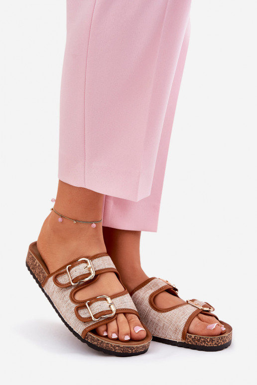 Auduma sieviešu čības Korkovas platformā ar sprādzēm brūnas krāsas Osoffe