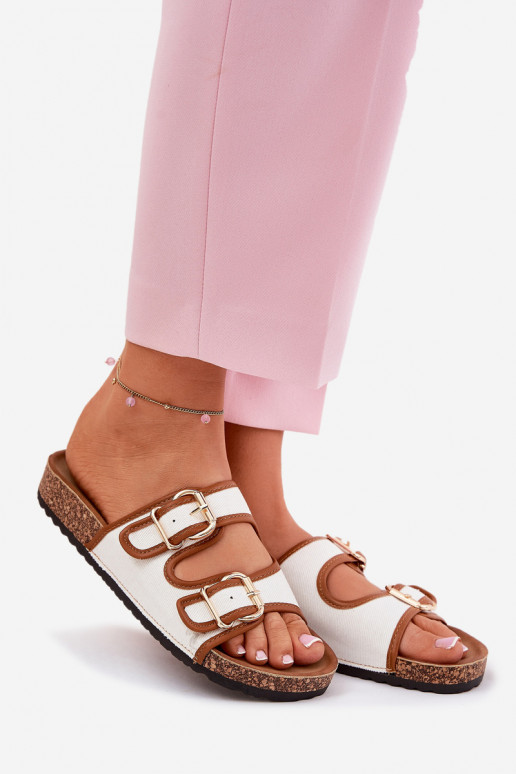 Auduma sieviešu čības Korkovas platformā ar sprādzēm baltas krāsas Osoffe Auduma sieviešu čības Korkovas platformā ar sprādzēm baltas krāsas Osoffe