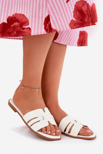 sieviešu čības ar platiem papēžiem Ar izgriezumiem Eko Āda baltas krāsas Ecapus