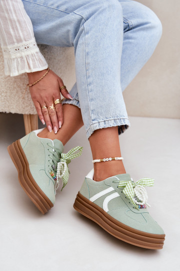 Sneakers modeļa apavi Sieviešu ar platformu Ar rotājumiem Zaļas krāsas Vinness