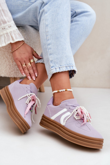 Sneakers modeļa apavi Sieviešu ar platformu Ar rotājumiem Violeta krāsa Vinness