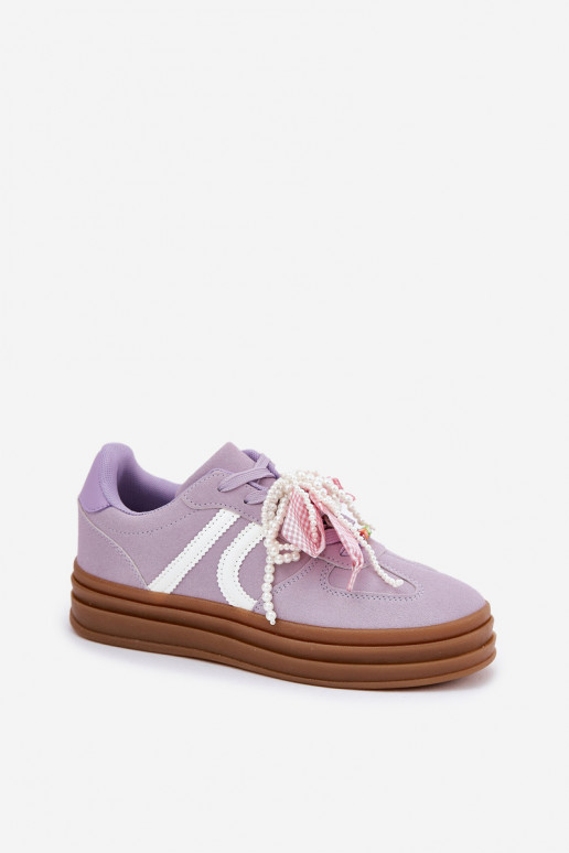 Sneakers modeļa apavi Sieviešu ar platformu Ar rotājumiem Violeta krāsa Vinness Sneakers modeļa apavi Sieviešu ar platformu Ar rotājumiem Violeta krāsa Vinness