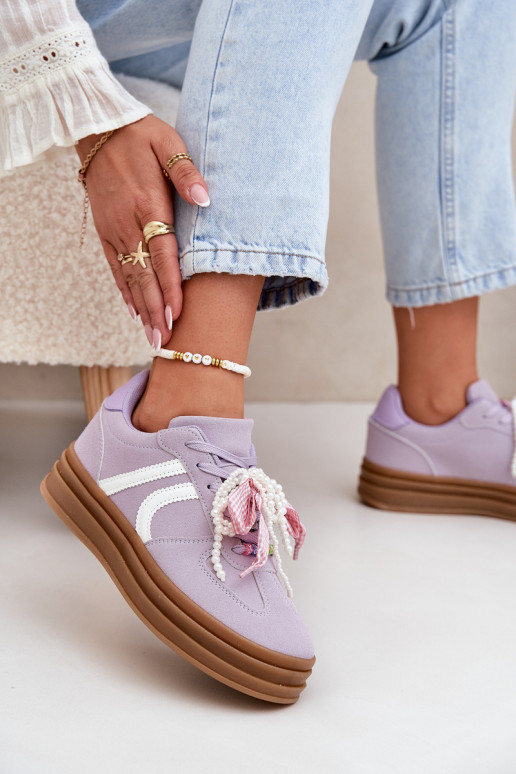 Sneakers modeļa apavi Sieviešu ar platformu Ar rotājumiem Violeta krāsa Vinness Sneakers modeļa apavi Sieviešu ar platformu Ar rotājumiem Violeta krāsa Vinness