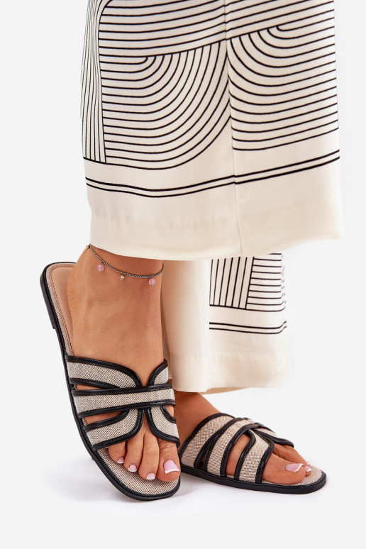 Klasiska modeļa Čības Sieviešu dzīvoklis smilšu krāsas-melnas krāsas Scazze