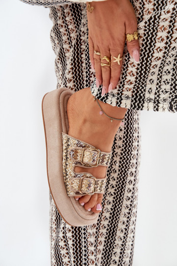 sieviešu čības ar platformu ar sprādzēm I Plecionką Haki krāsas Limme 2